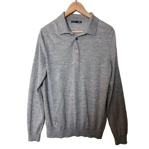Gobi Mens Grey Mongolian Cashmere Silk Polo Sweater M   0529